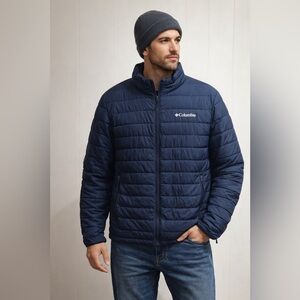 Columbia Mens Large Navy Puffer Omni-Heat Insulated Jacket Outdoor Hiking